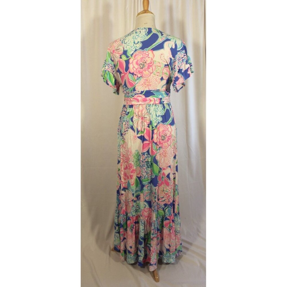 Lilly Pulitzer SMALL Jessi Midi Dress Peony For Your Thoughts Pink Blue Floral - Picture 3 of 4